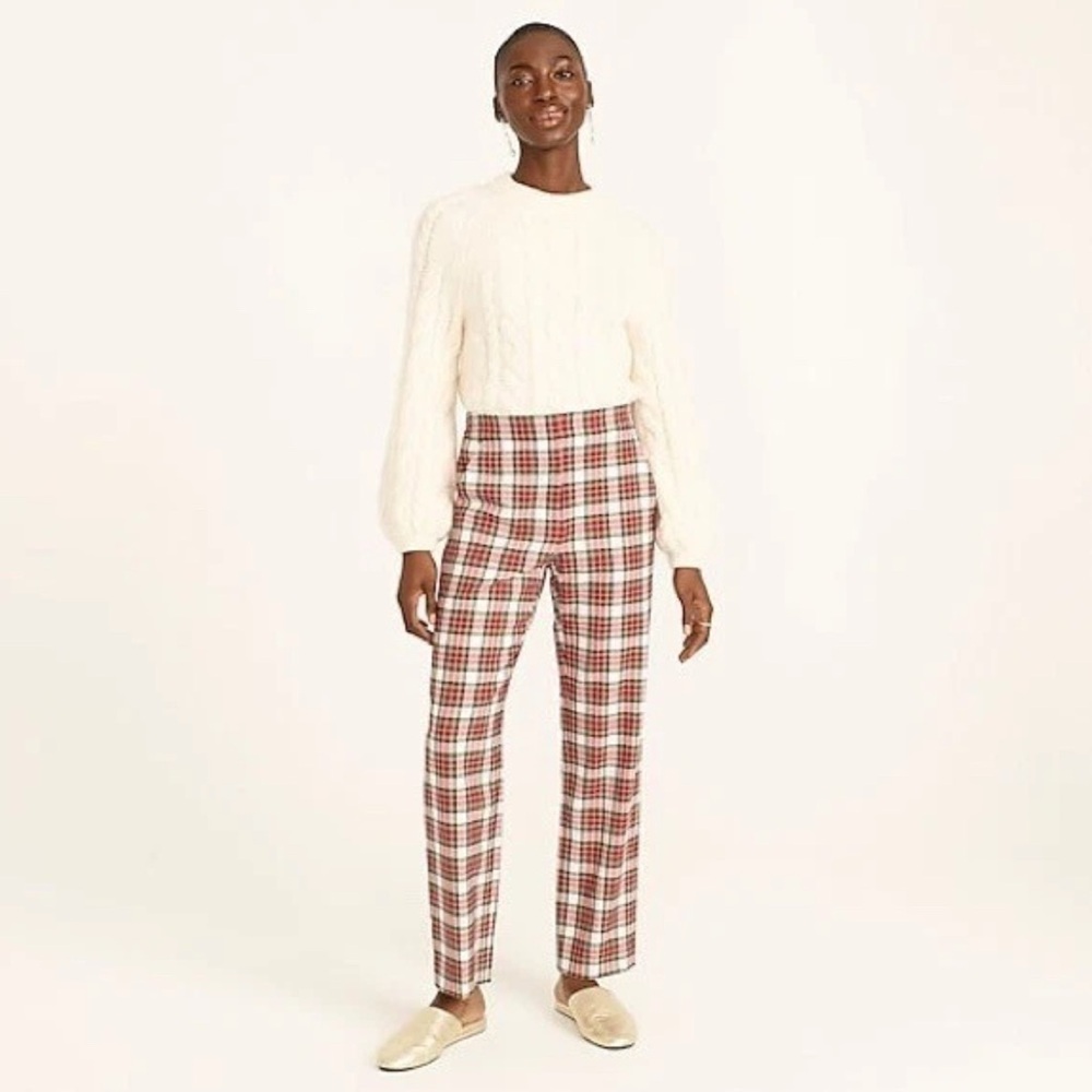 J. Crew Pull-On Straight-Leg Bi-Stretch Wool Pant Snowy Stewart Tartan Plaid 12